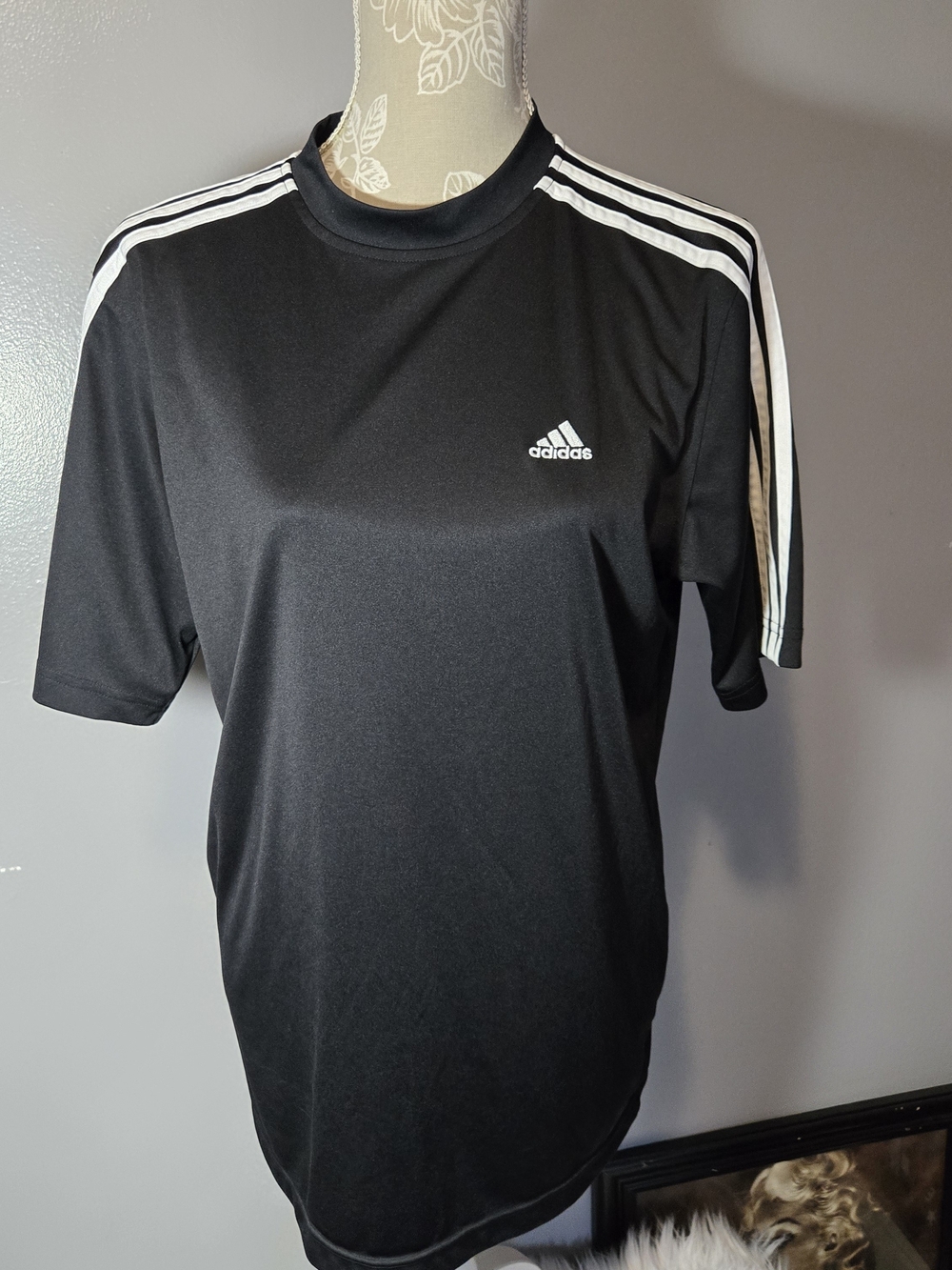 adidas Black Short Sleeve 3-Stripe Athletic Tee